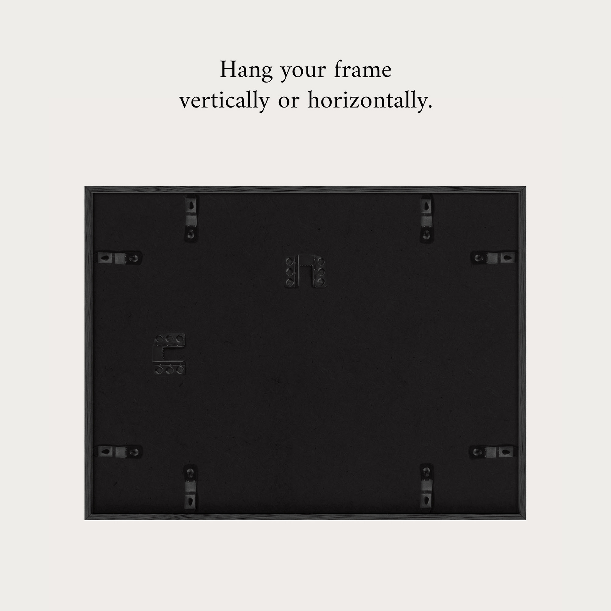 Back of an Avery Home picture frame with hanging hardware to hang vertically or horizontally