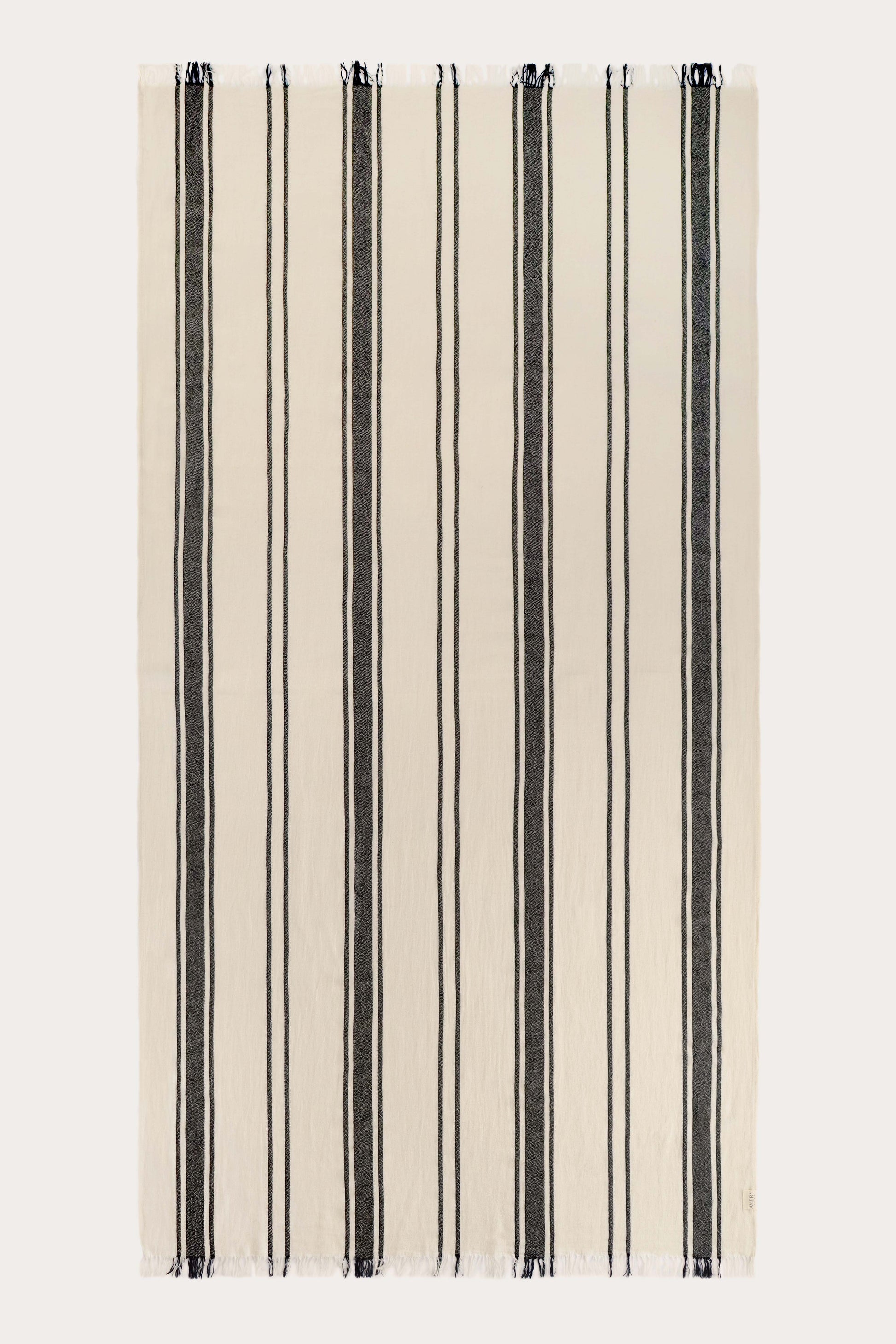 Black beige Amalfi Turkish towel in 100% cotton with Cabana stripe pattern and flat weave, midweight and fast-drying by Avery Home
