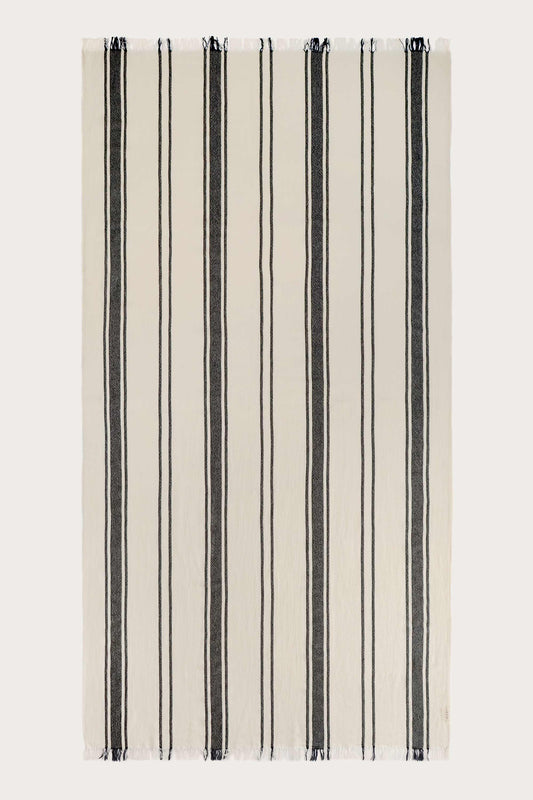 Black beige Amalfi Turkish towel in 100% cotton with Cabana stripe pattern and flat weave, midweight and fast-drying by Avery Home
