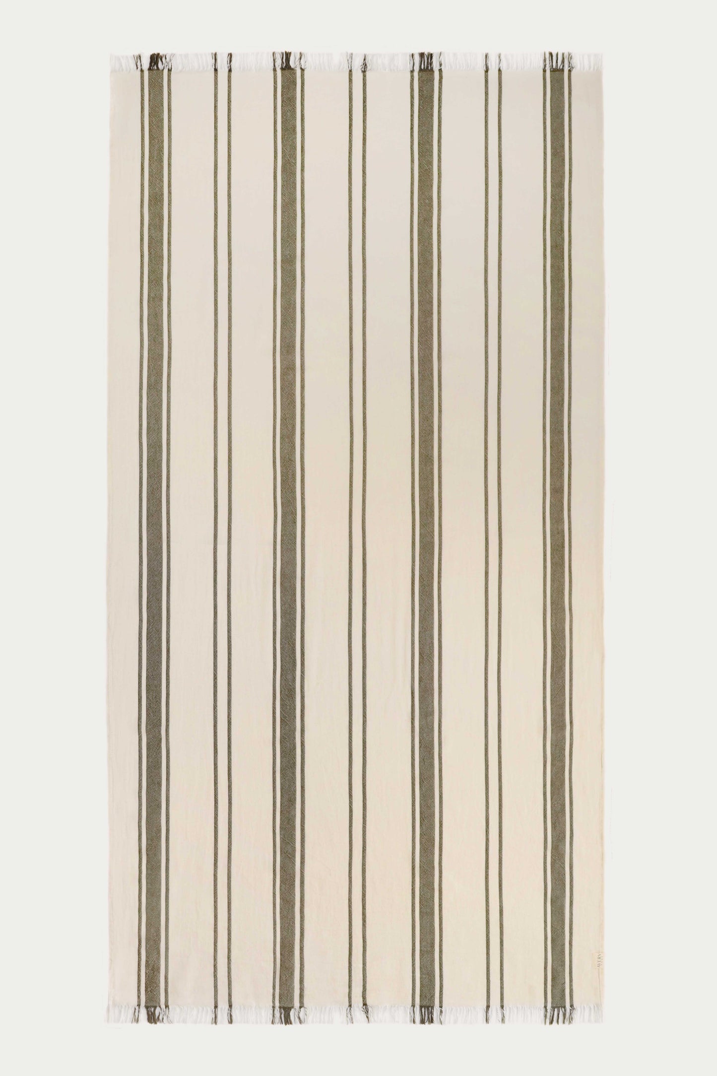 Green beige Amalfi Turkish towel in 100% cotton with Cabana stripe pattern and flat weave, midweight and fast-drying by Avery Home

