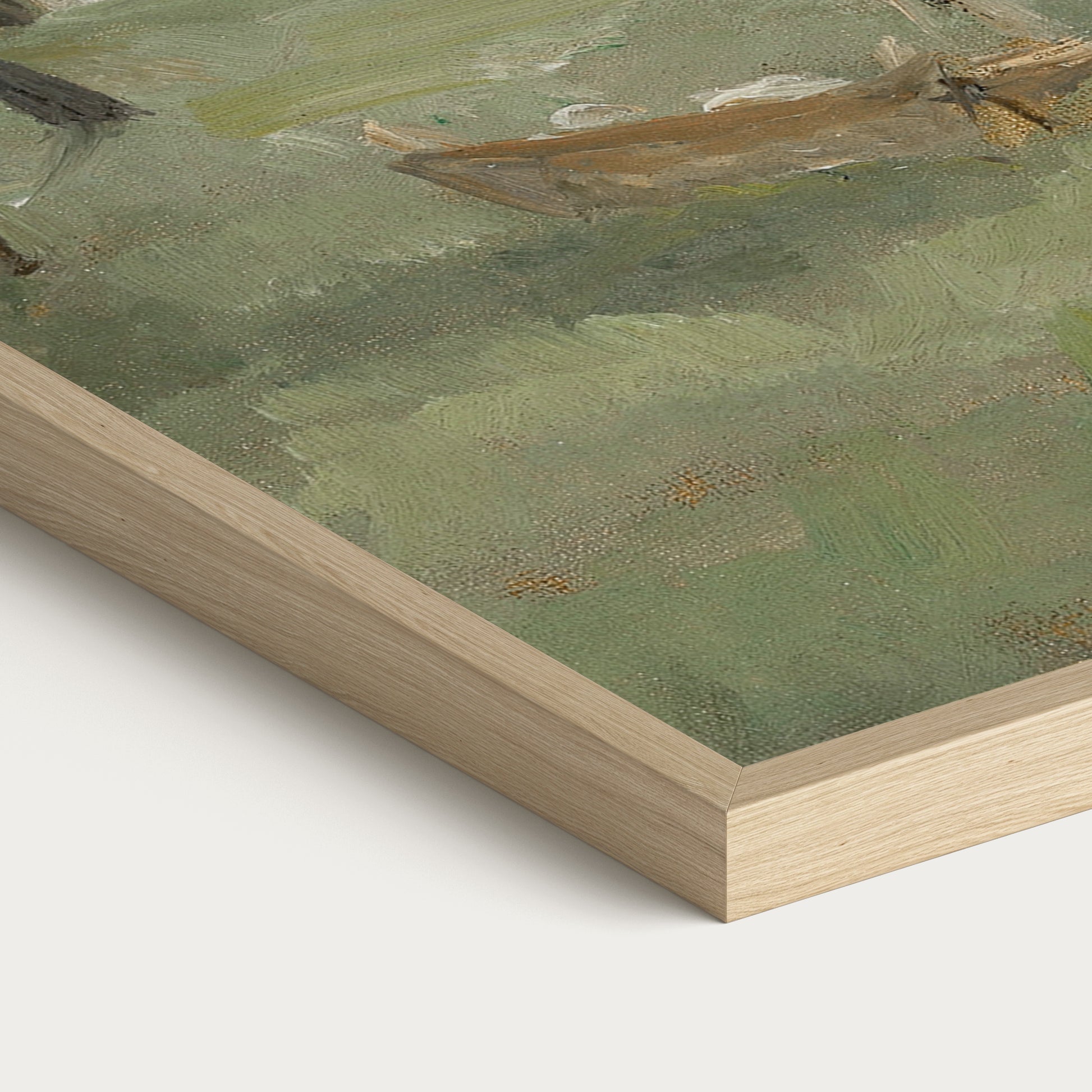 Close-up of a handcrafted solid wood picture frame highlighting premium craftsmanship and gallery-quality construction for framed vintage wall art.