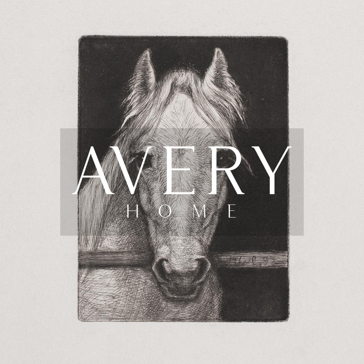 Close-up of Horse Sketch I vintage horse artwork with Avery Home branding