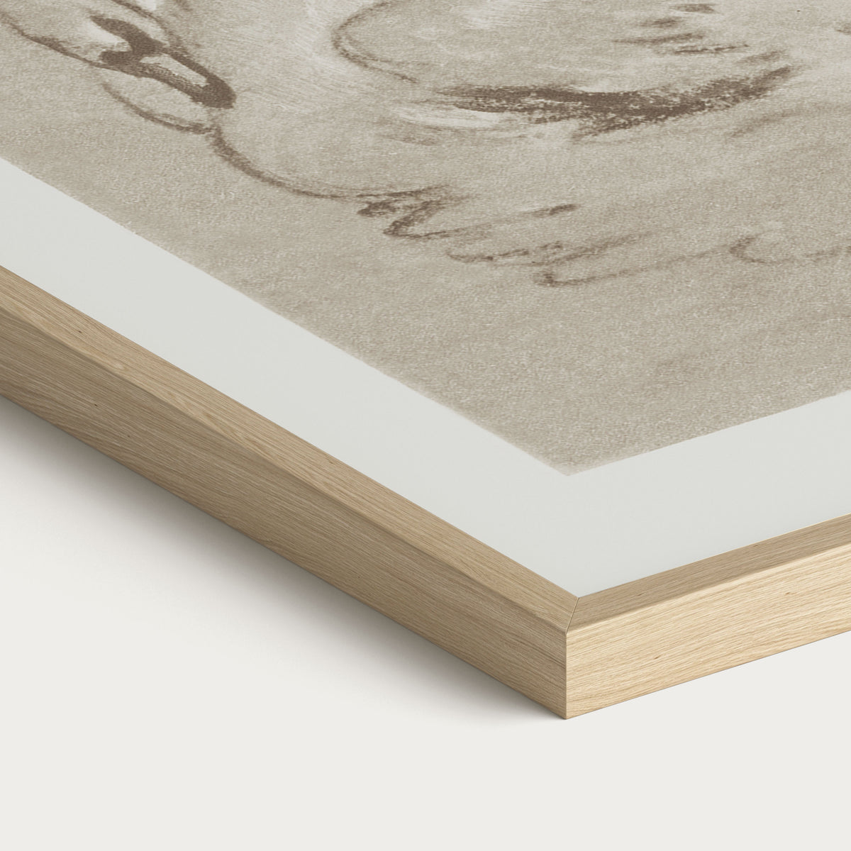 vintage-swan-art-print-paper-texture-oak-frame-detail