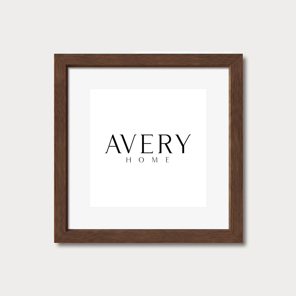 Walnut wood square picture frame with white mat, matted frame for art prints and photos by Avery Home