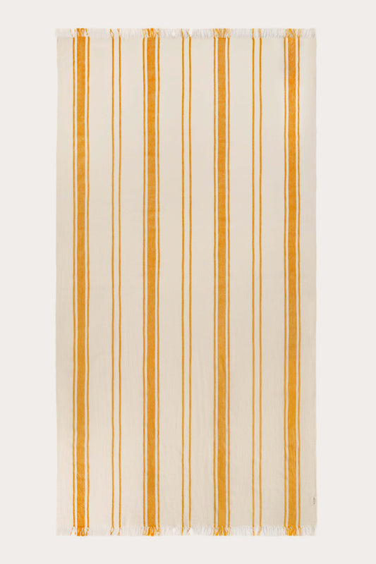 Yellow beige Amalfi Turkish towel in 100% cotton with Cabana stripe pattern and flat weave, midweight and fast-drying by Avery Home
